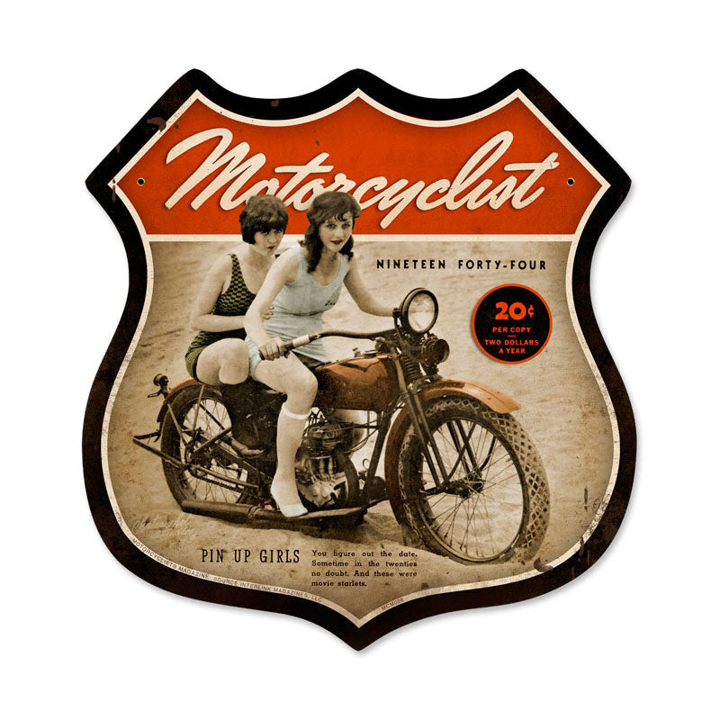Motorcycle Pinups, Motorcycle, Shield Metal Sign, 16 X 16 Inches