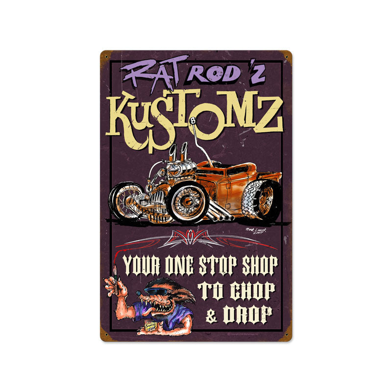 Rat Rodz Kustomz, Automotive, Vintage Metal Sign, 16 X 24 Inches