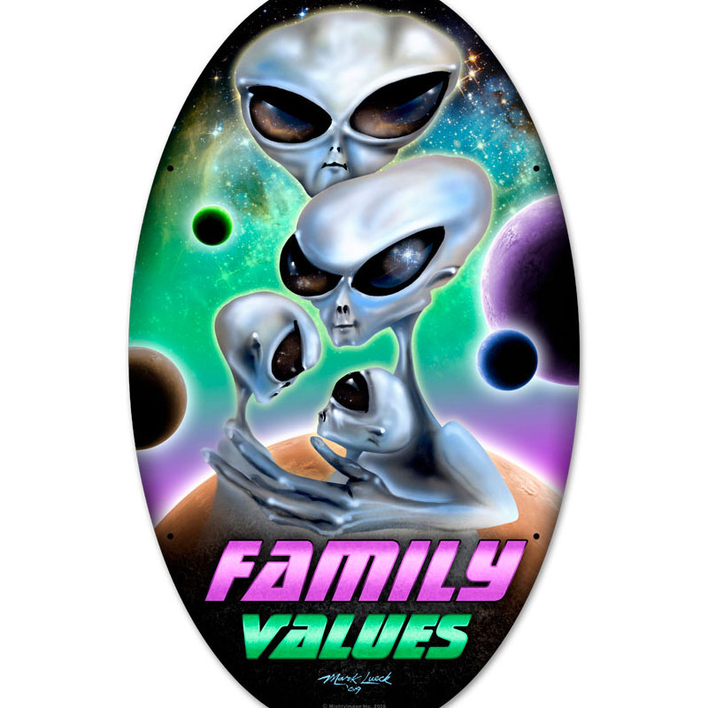 Family Values, Humor, Oval Metal Sign, 14 X 24 Inches