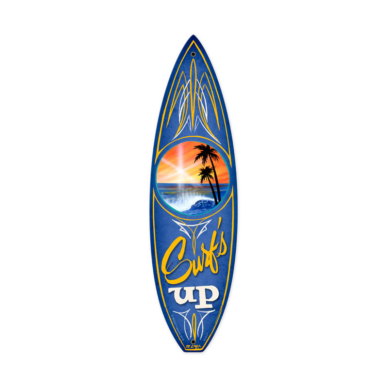 Surfs Up, Sports and Recreation, Surfboard Metal Sign, 6 X 22 Inches
