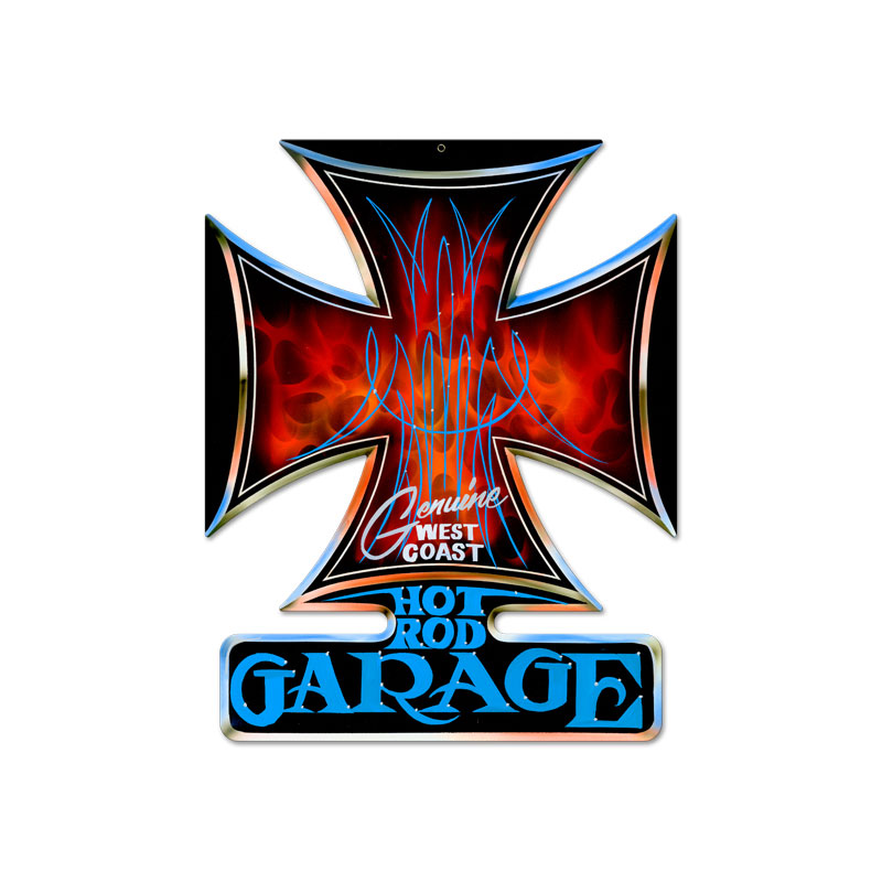 Hot Rod Garage, Automotive, Iron Cross Metal Sign, 14 X 18 Inches