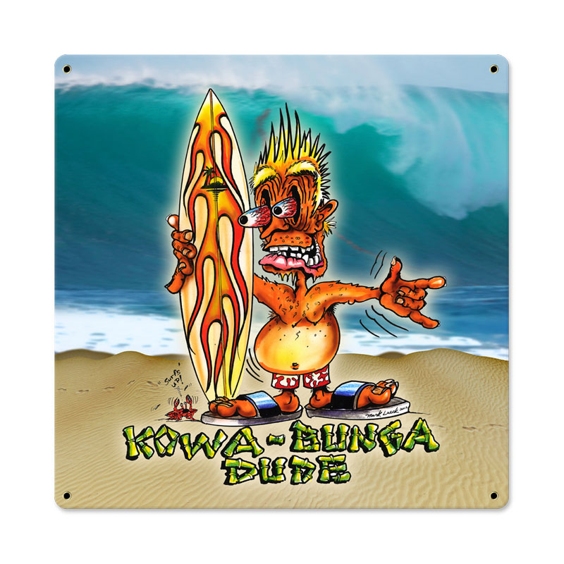 Kawabunga, Sports and Recreation, Metal Sign, 18 X 18 Inches
