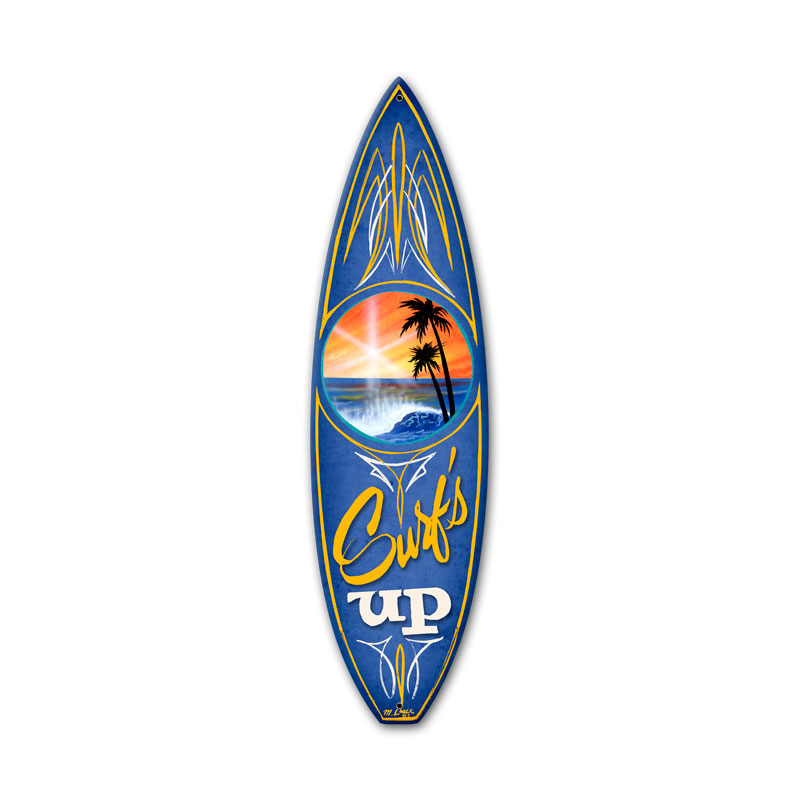 Surfs Up, Sports and Recreation, Surfboard Metal Sign, 6 X 22 Inches