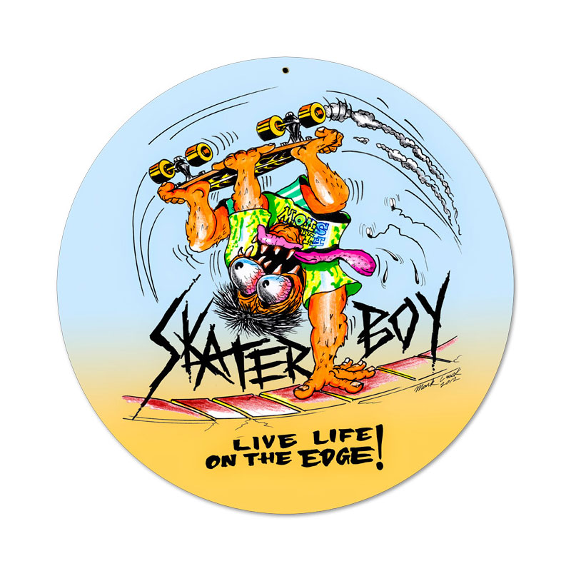Skater Boy, Sports and Recreation, Round Metal Sign, 14 X 14 Inches