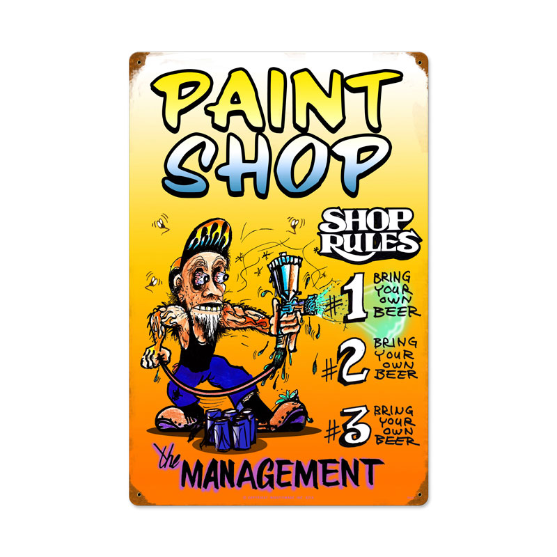 Paint Shop Rules, Automotive, Vintage Metal Sign, 16 X 24 Inches