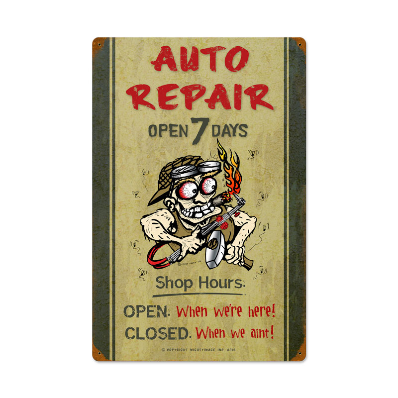 Auto Repair Shop Hours, Automotive, Vintage Metal Sign, 16 X 24 Inches