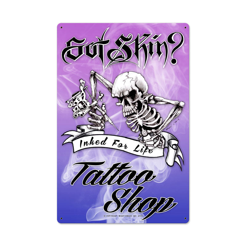 Skeleton Tattoo, Humor, Metal Sign, 16 X 24 Inches