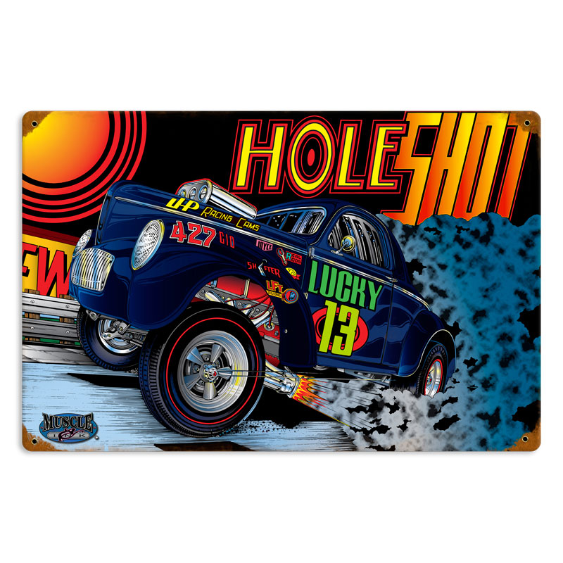Gasser Hole, Automotive, Vintage Metal Sign, 18 X 12 Inches