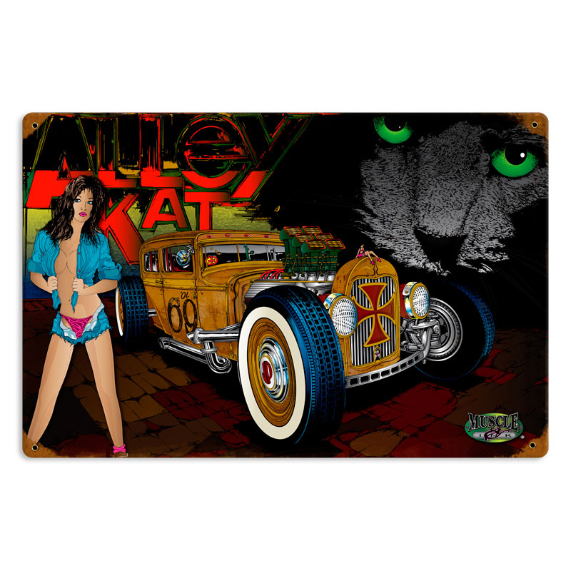 Rat Rod Alley Cat, Automotive, Vintage Metal Sign, 18 X 12 Inches