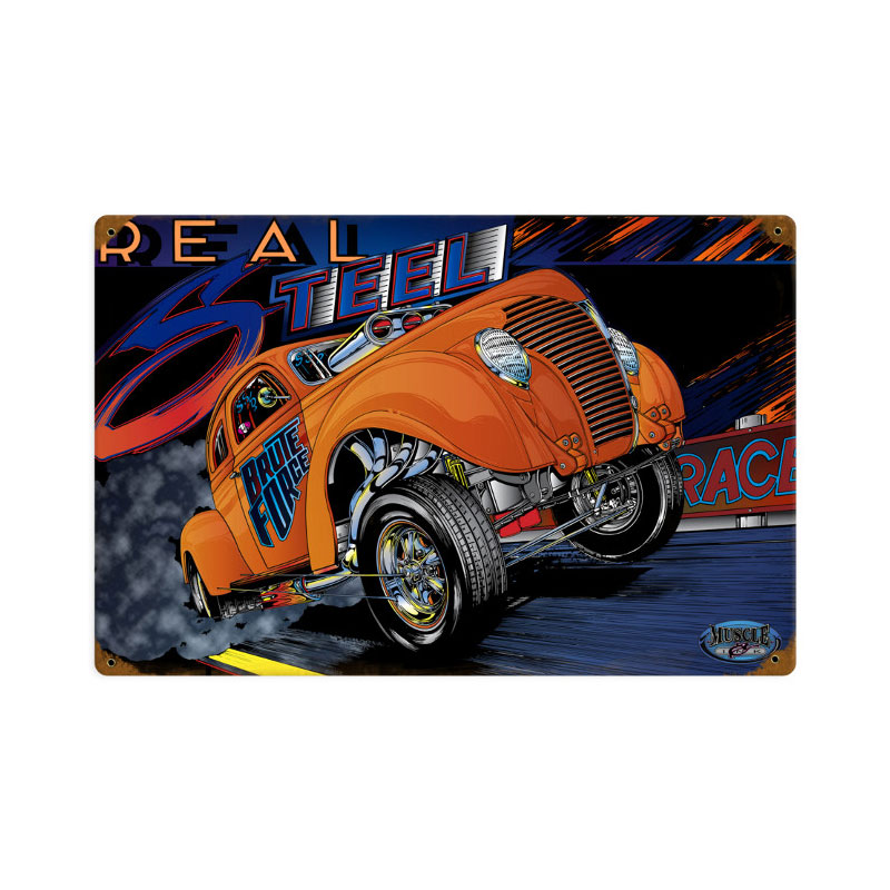 Gasser Real Steel, Automotive, Vintage Metal Sign, 18 X 12 Inches