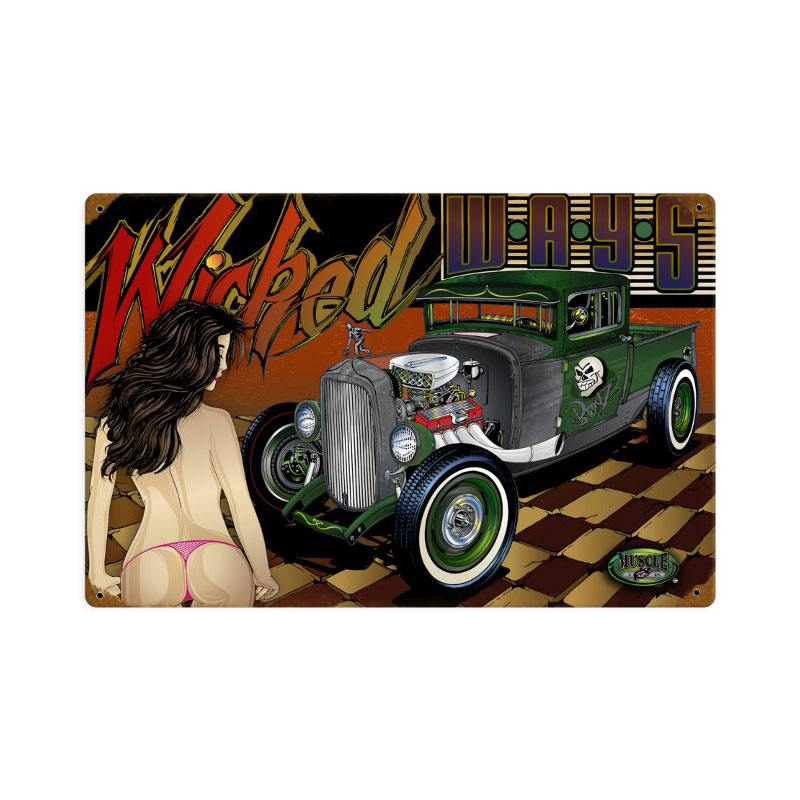 Rat Rod Wicked Ways, Automotive, Vintage Metal Sign, 18 X 12 Inches