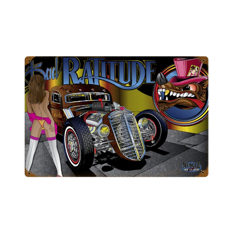 Rat Rod Ratitude, Automotive, Vintage Metal Sign, 18 X 12 Inches