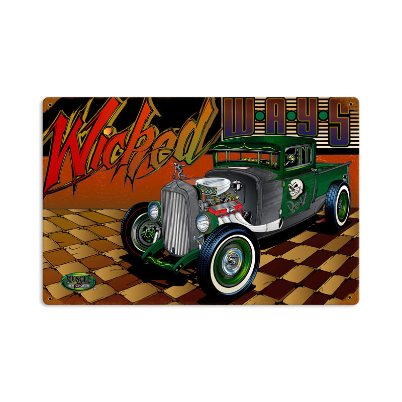 Rat Rod Wicked Ways, Automotive, Vintage Metal Sign, 12 X 18 Inches