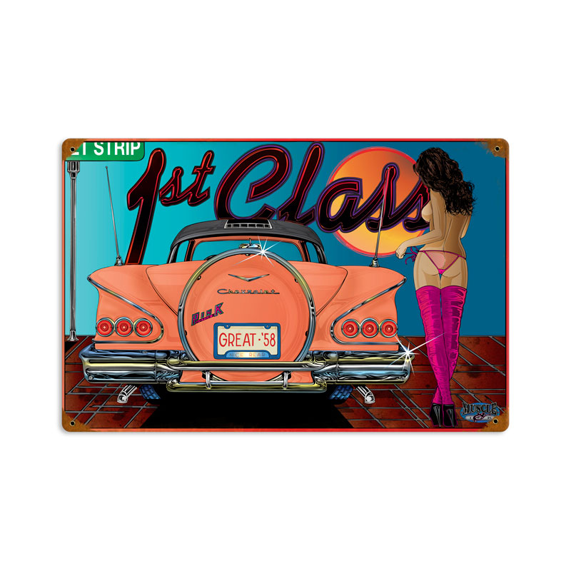 1st Class, Automotive, Vintage Metal Sign, 18 X 12 Inches