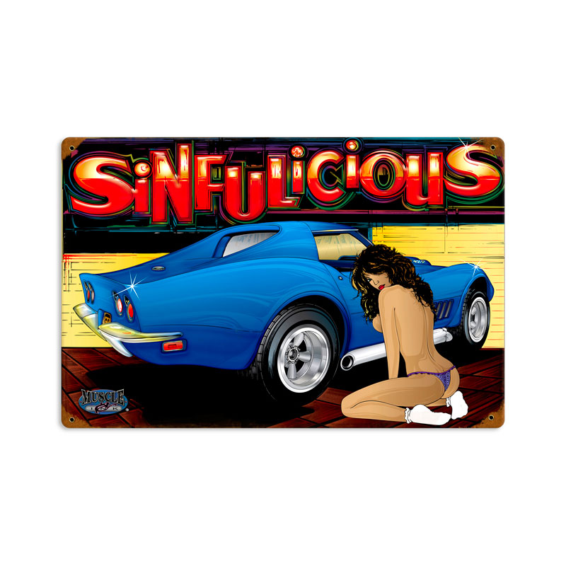 Sinfulicious, Automotive, Vintage Metal Sign, 18 X 12 Inches