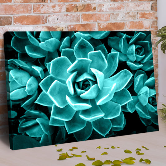 Teal Rose Succulent Canvas Wall Art II