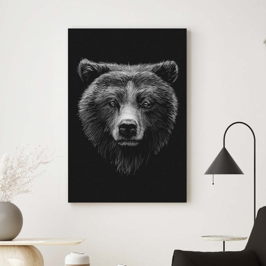 Animals Forest Bear Monochrome Canvas Wall Art