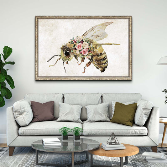 Floral Honey Bee Painting Canvas Wall Art