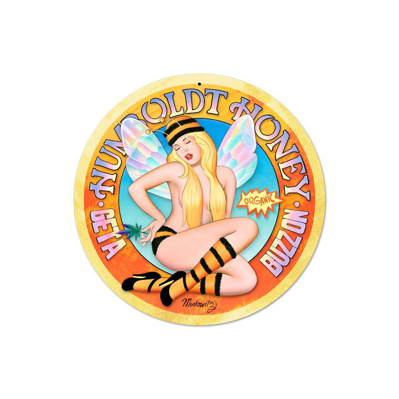 Humboldt Honey, Pinup Girls, Round Metal Sign, 14 X 14 Inches