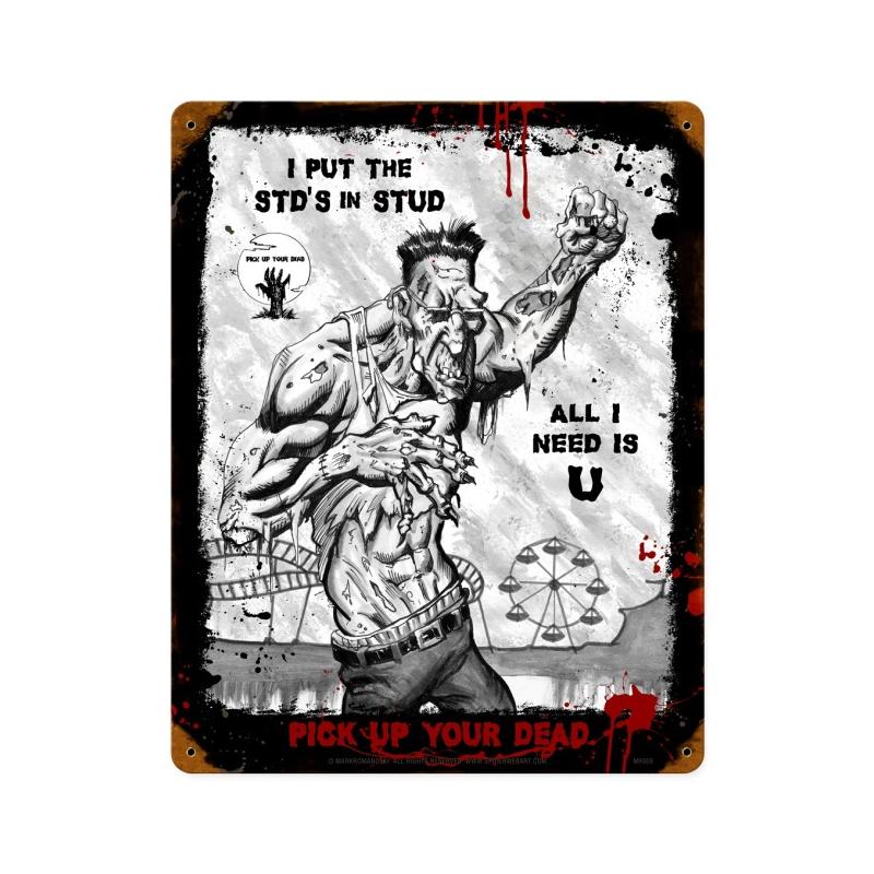 Zombie I put the STD in Stud Sign, Humor, Vintage Metal Sign, 12 X 15 Inches