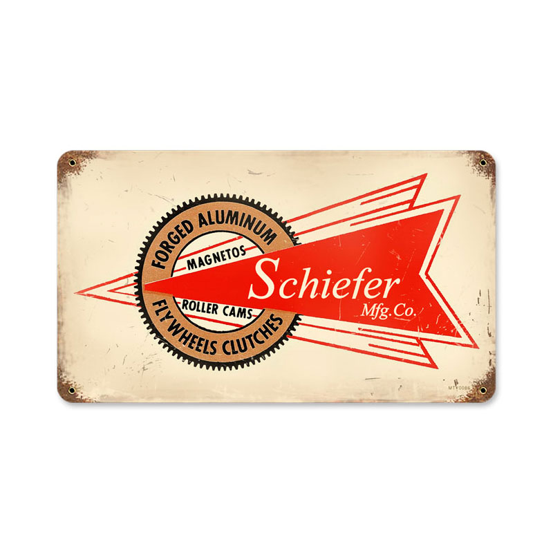Schiefer Mfg, Automotive, Vintage Metal Sign, 14 X 8 Inches