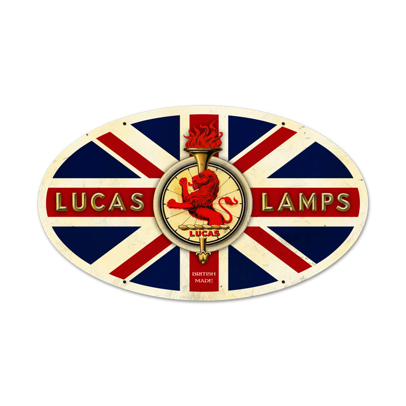 Lucas Lamps Oval, Automotive, Oval Metal Sign, 24 X 14 Inches