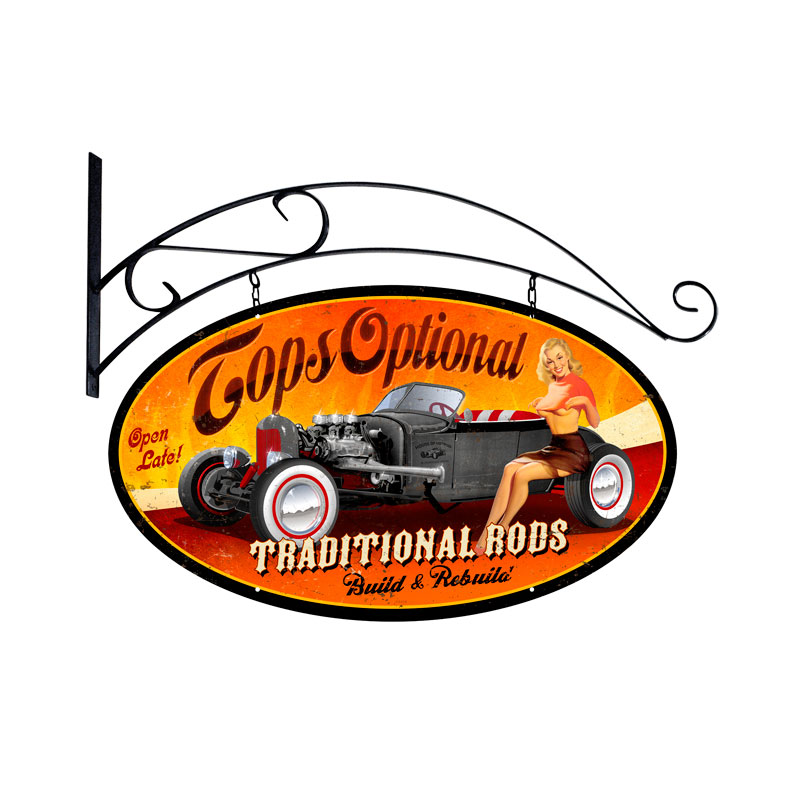 Tops Optional, Automotive, Double Sided Oval Metal Sign with Wall Mount, 24 X 24 Inches