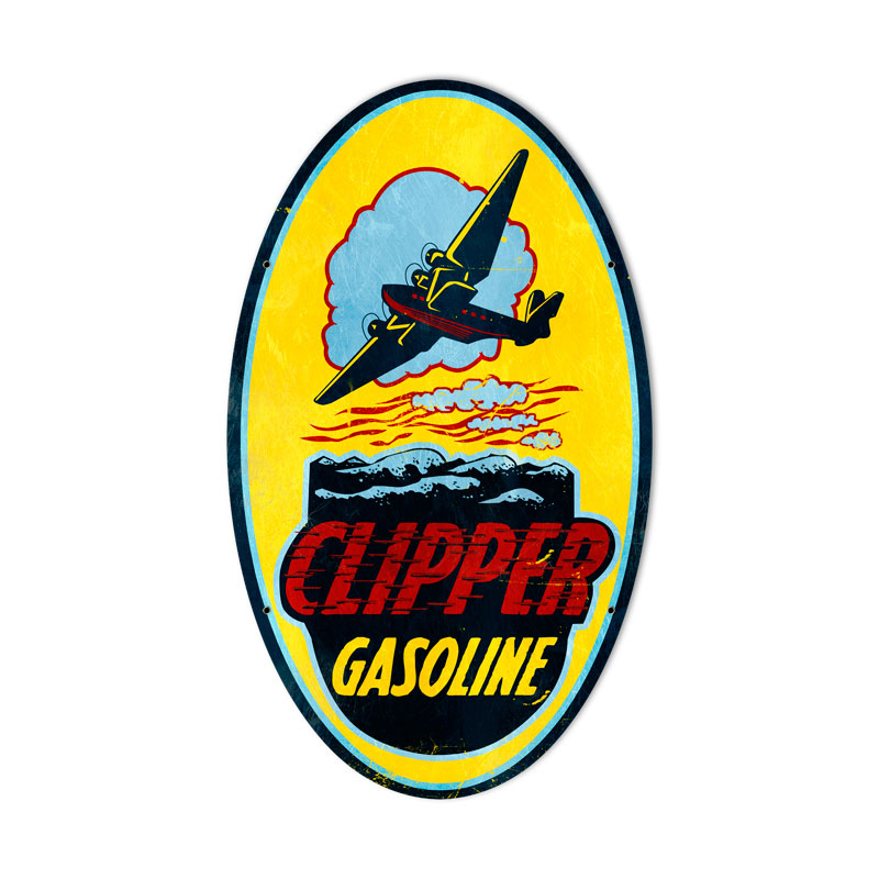 Clipper Gasoline, Automotive, Oval Metal Sign, 14 X 24 Inches