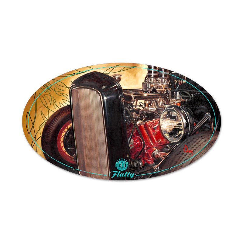 Flatty, Automotive, Oval Metal Sign, 24 X 14 Inches