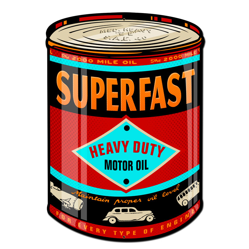 SuperFast Oil Can, Automotive, Custom Metal Shape, 14 X 20 Inches