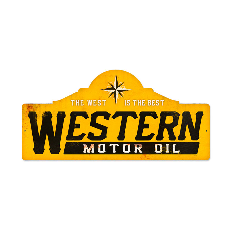 Western Motor Oil, Automotive, Custom Metal Shape, 26 X 12 Inches