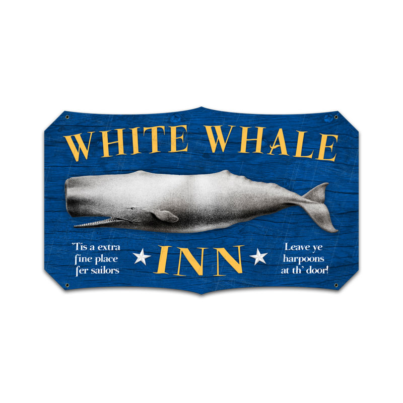 White Whale Inn, Bar and Alcohol, Custom Metal Shape, 22 X 14 Inches