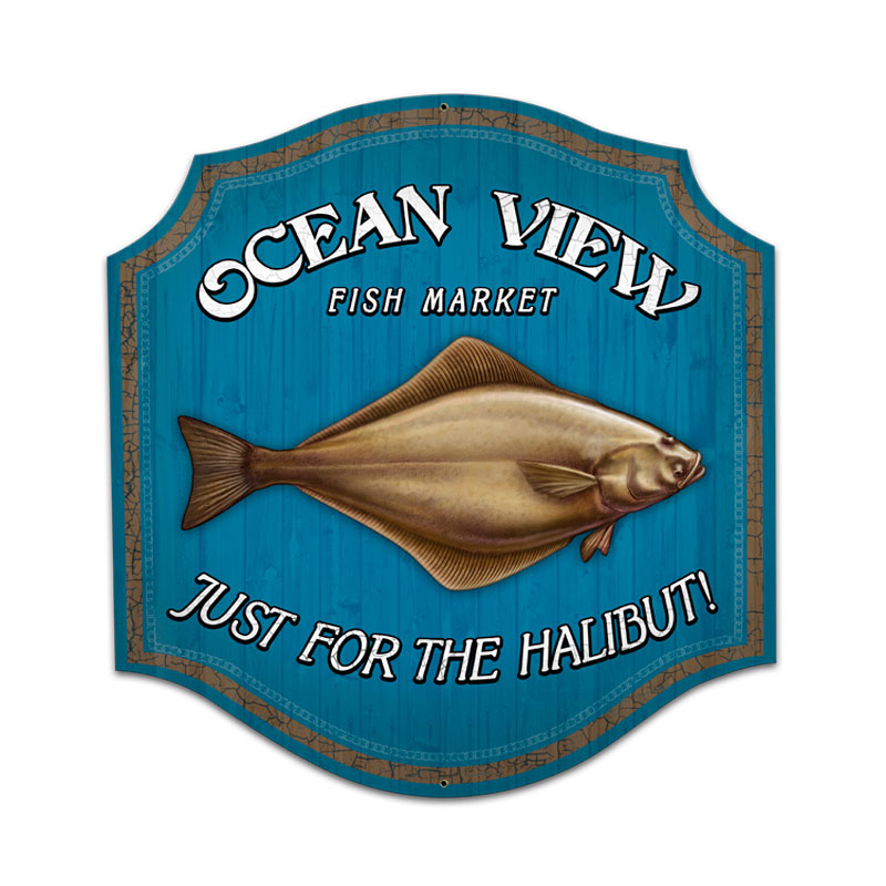 Just For The Halibut, Bar and Alcohol, Custom Metal Shape, 20 X 20 Inches