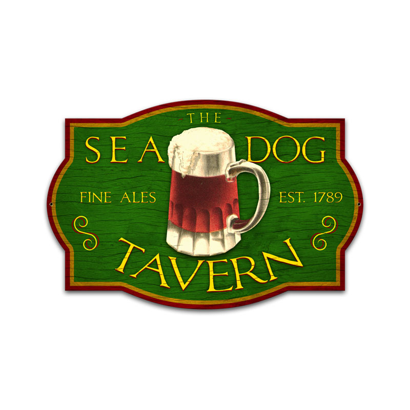 Sea Dog Tavern, Bar and Alcohol, Custom Metal Shape, 24 X 16 Inches