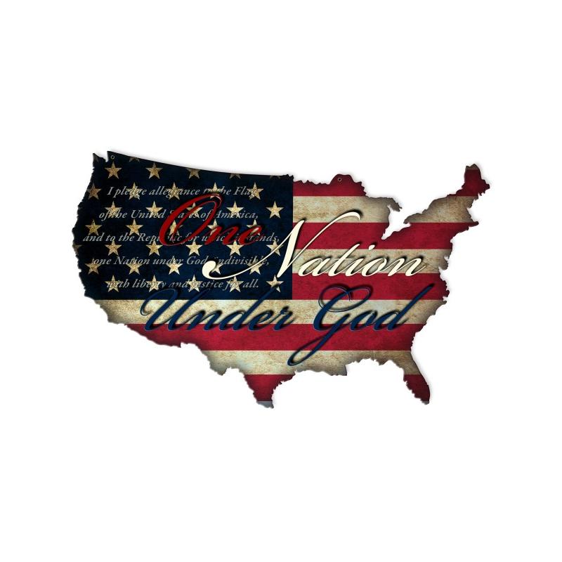 One Nation USA, Patriotic, Custom Metal Shape, 25 X 16 Inches