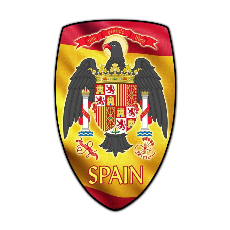 Spain Shield, Travel, Custom Metal Shape, 15 X 24 Inches