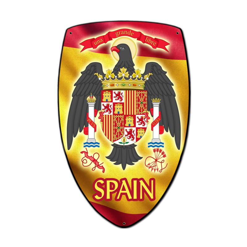 Spain Shield, Travel, Custom Metal Shape, 7 X 10 Inches
