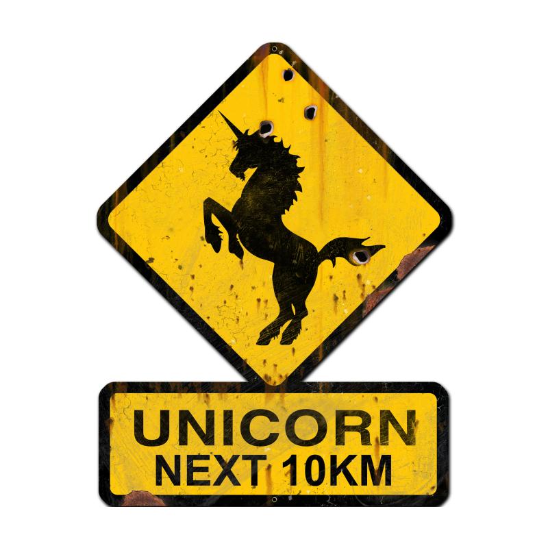 Unicorn Next 10 km, Humor, Custom Metal Shape, 25 X 20 Inches
