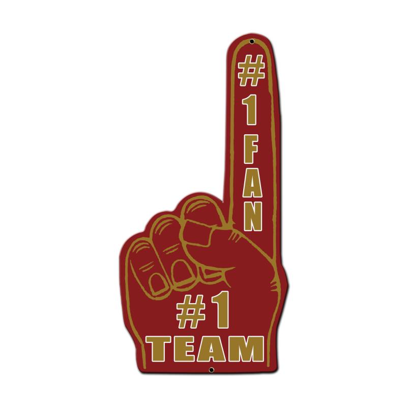 #1 Team Finger Red Gold, Patriotic, Custom Metal Shape, 10 X 20 Inches