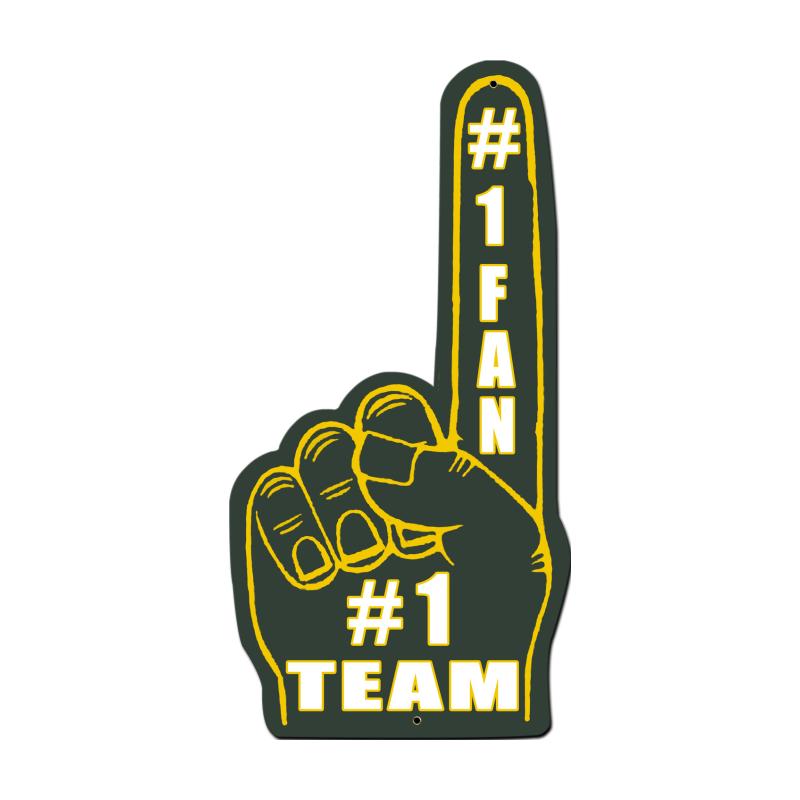 #1 Team Finger Green Yellow, Nostalgic, Custom Metal Shape, 10 X 20 Inches