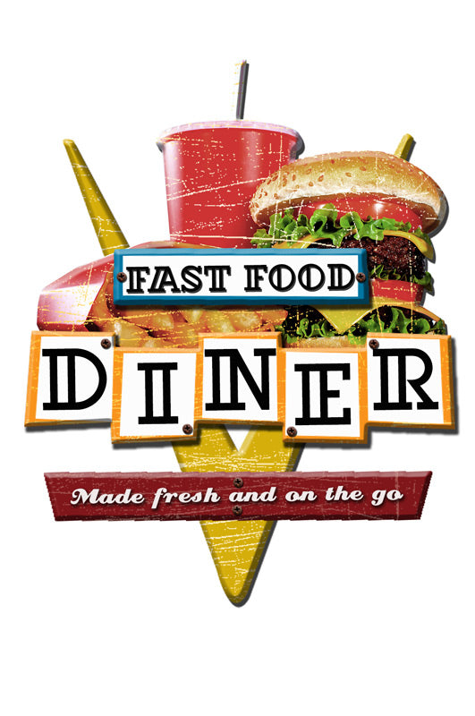 FAST FOOD DINER, 3D Metal Art, PLASMA, 24 X 24 Inches