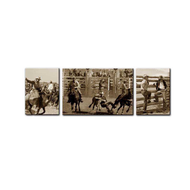 Rodeo Cowboys, Home and Garden, Triptych, 34 X 24 Inches