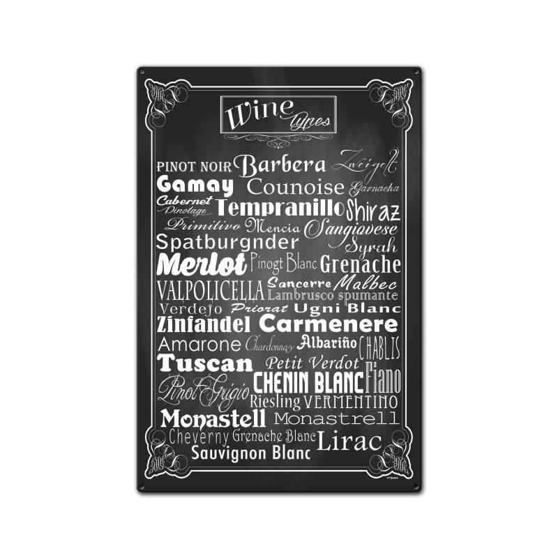 Wine Types, Food and Drink, Custom Metal Shape, 16 X 24 Inches