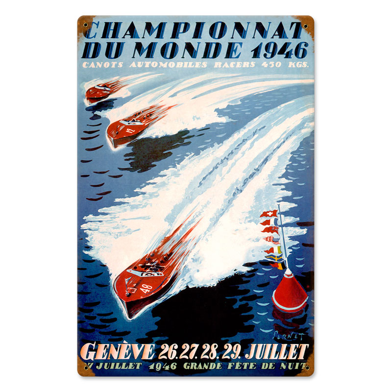 World Champion Boating, Sports and Recreation, Vintage Metal Sign, 12 X 18 Inches