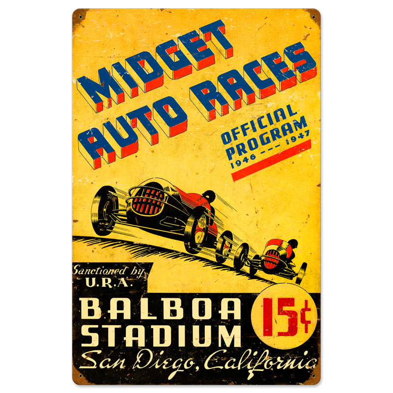San Diego Midget Races, Automotive, Vintage Metal Sign, 16 X 24 Inches