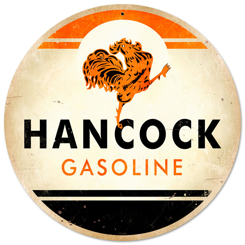 Hancock Gasoline, Automotive, Round Metal Sign, 14 X 14 Inches