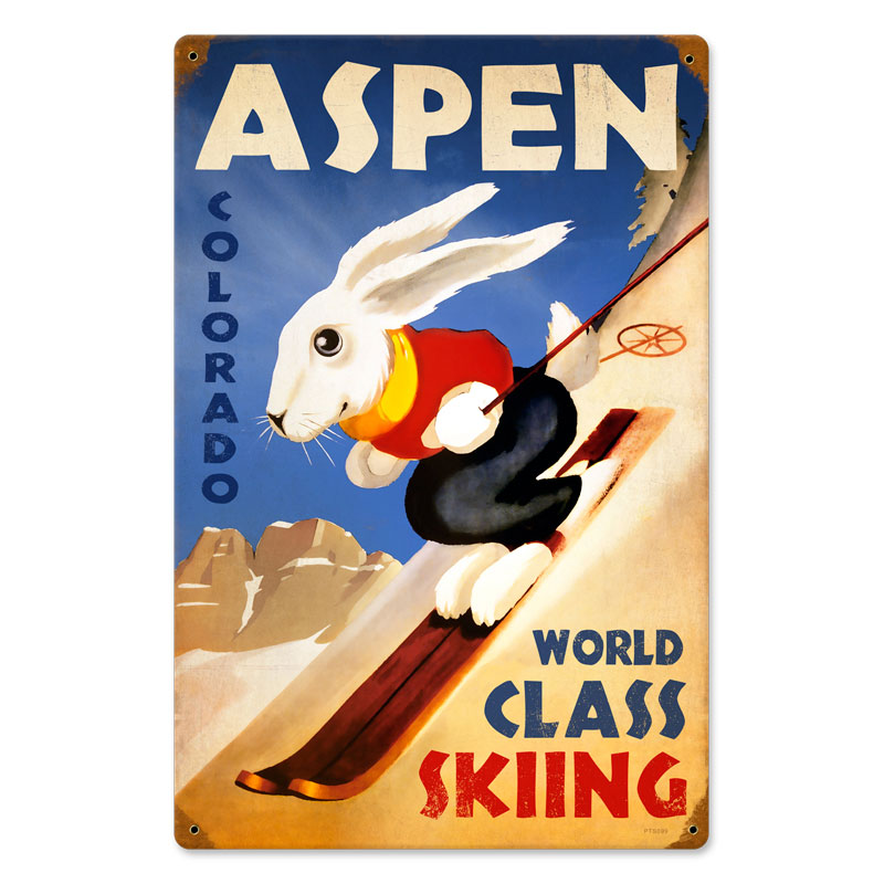 Ski Aspen, Sports and Recreation, Vintage Metal Sign, 12 X 18 Inches