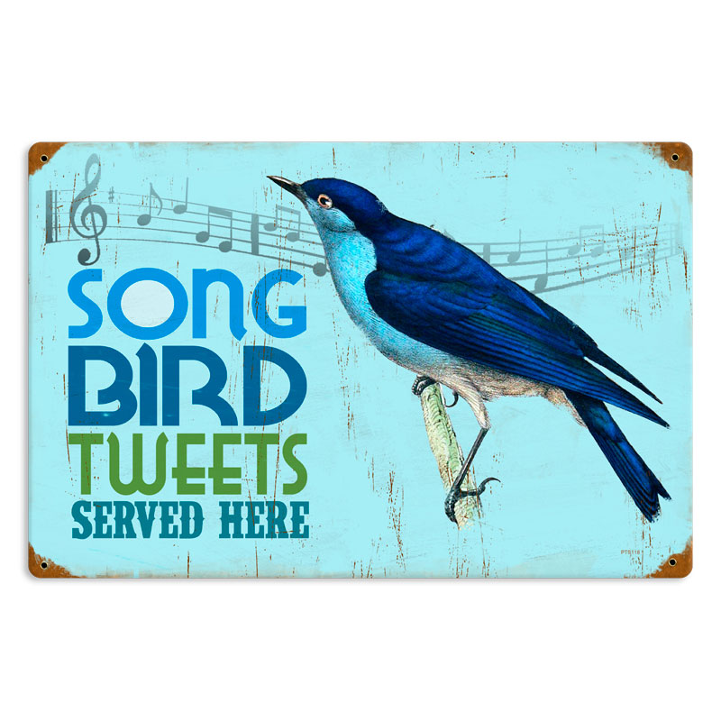 Bird Tweets, Home and Garden, Vintage Metal Sign, 18 X 12 Inches