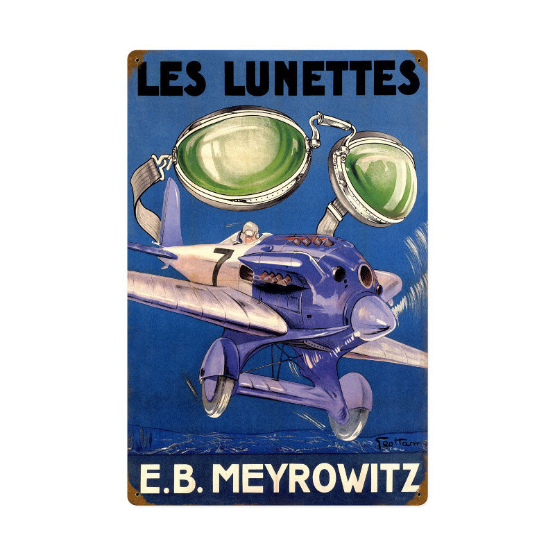 Les Lunettes, Aviation, Vintage Metal Sign, 16 X 24 Inches