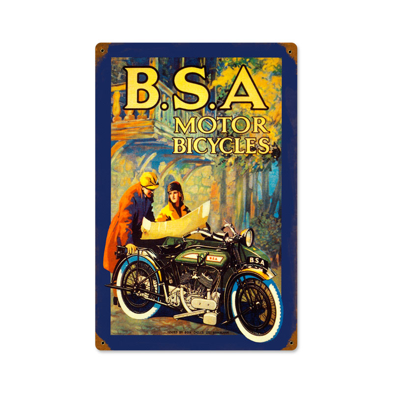 BSA Motorcycles, Motorcycle, Vintage Metal Sign, 12 X 18 Inches